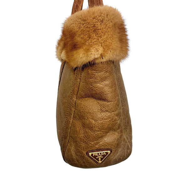 Prada Brown Mink + Croc Shoulder Bag