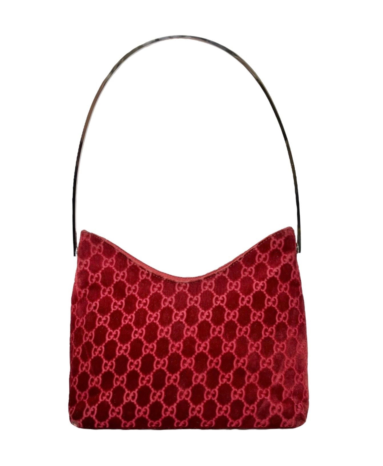 Gucci Red Velvet Metal Shoulder Bag