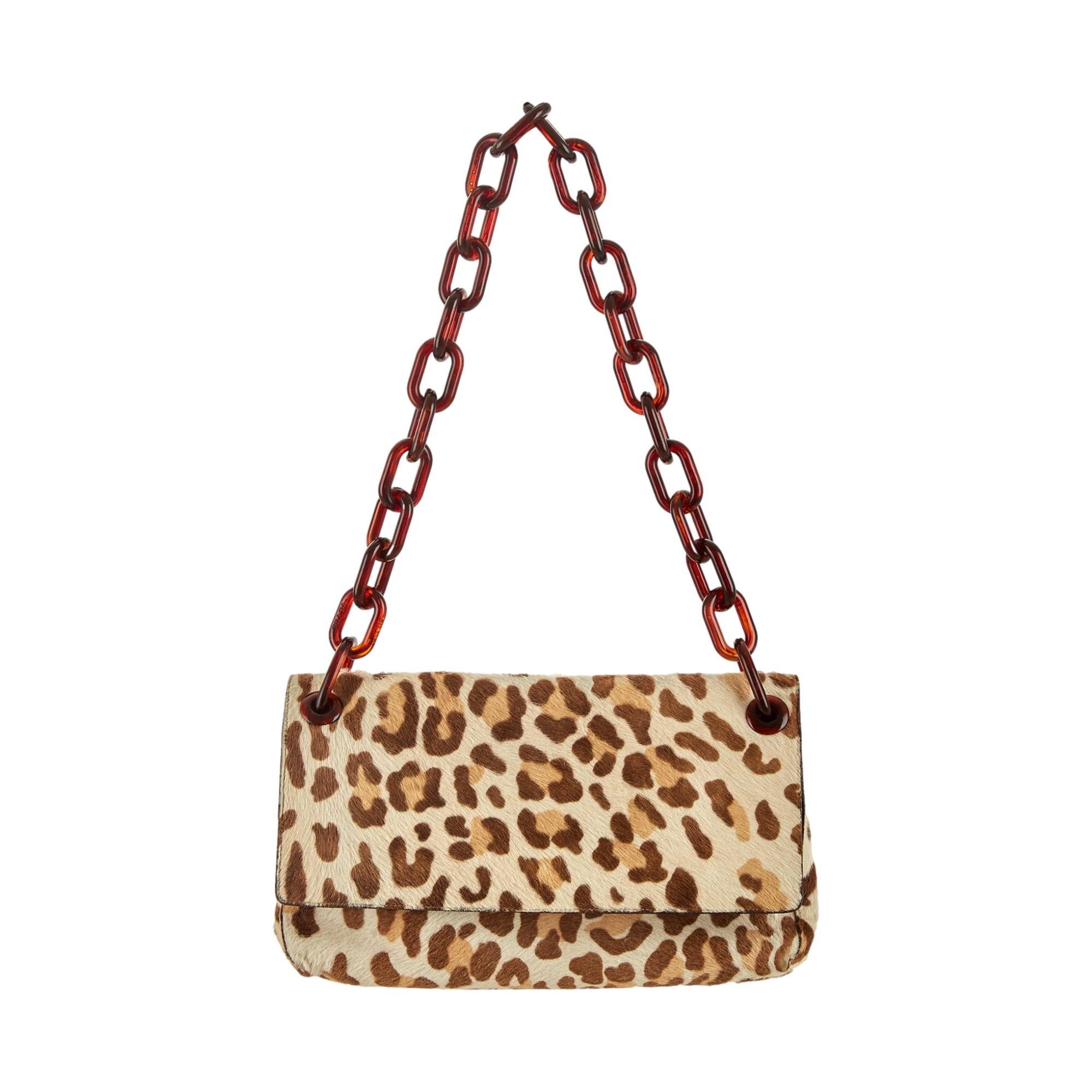 Prada Leopard Print Calf-Hair Shoulder Bag