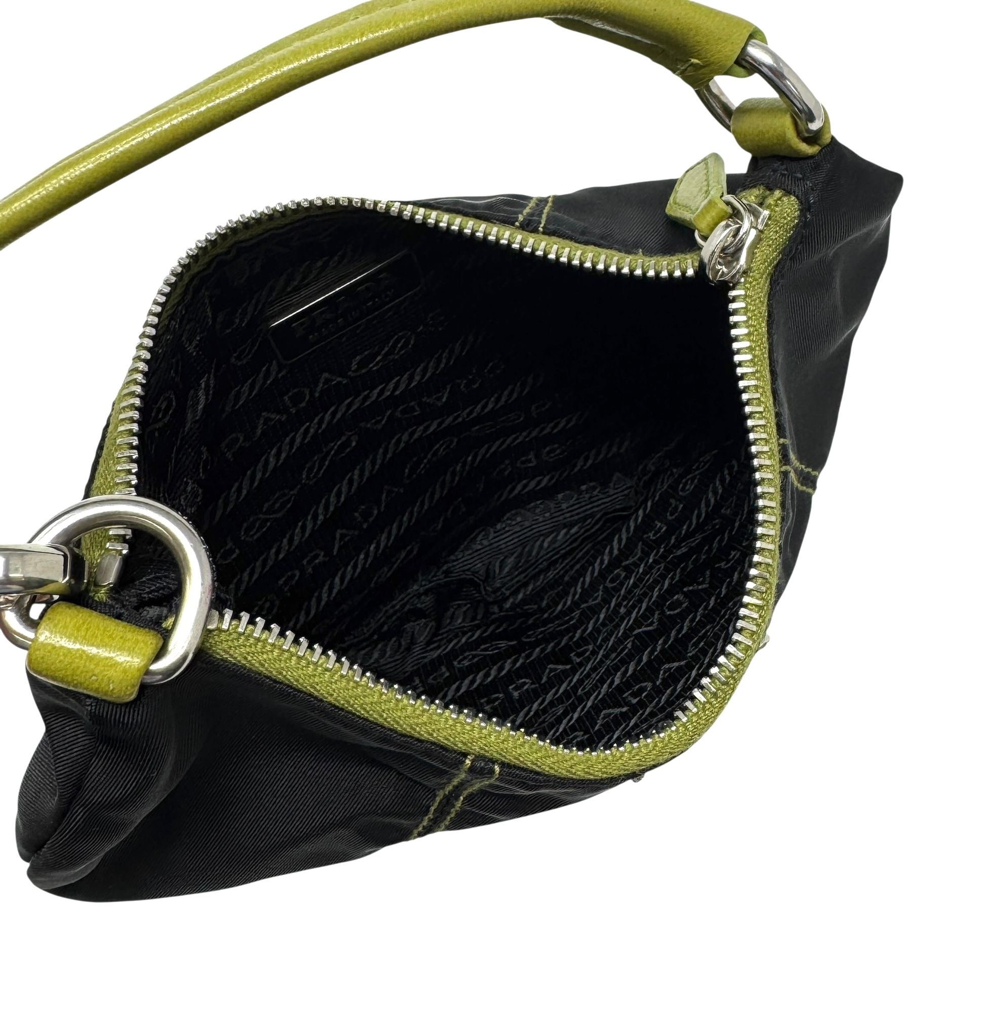 Prada Black + Green Nylon Shoulder Bag