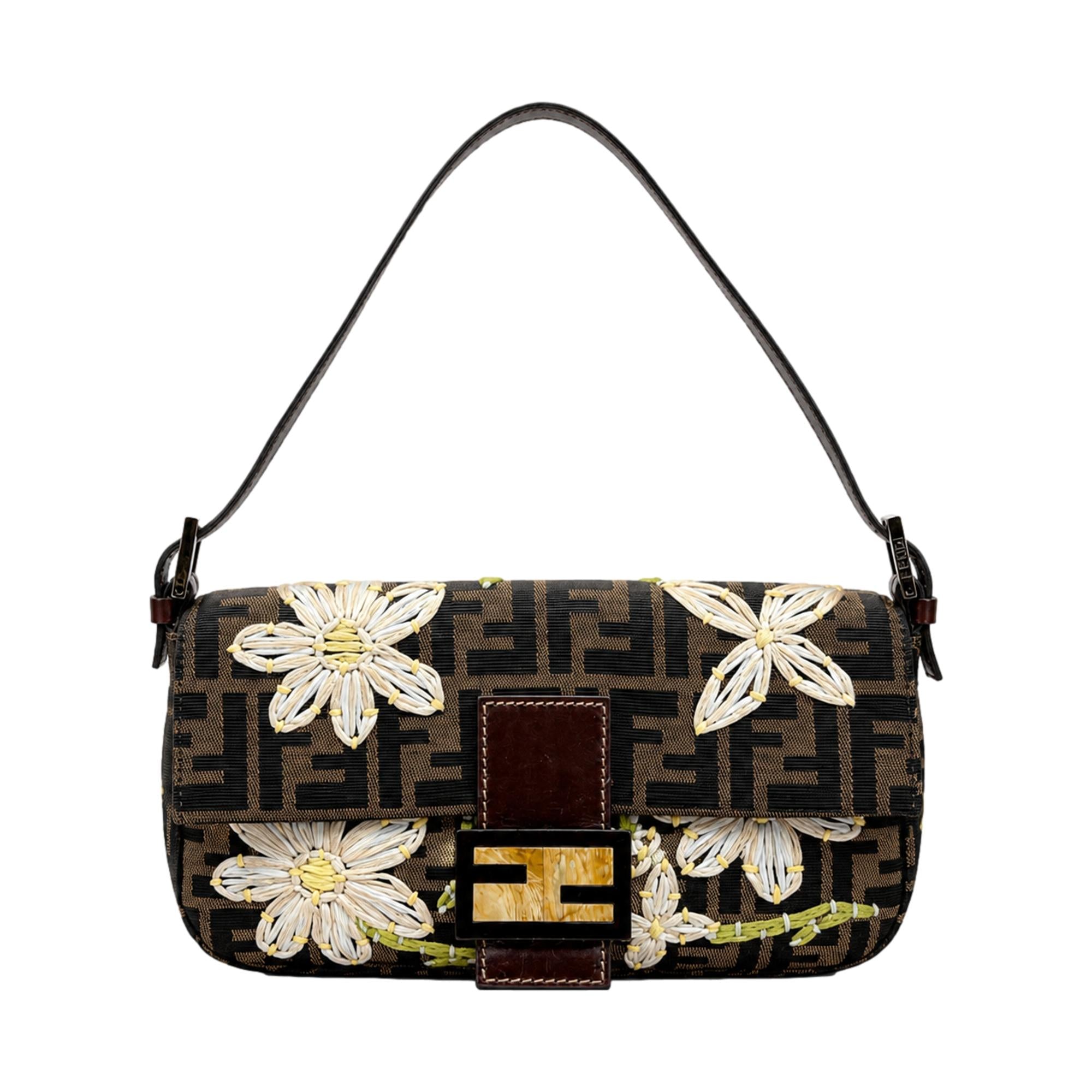 Fendi Logo Floral Baguette