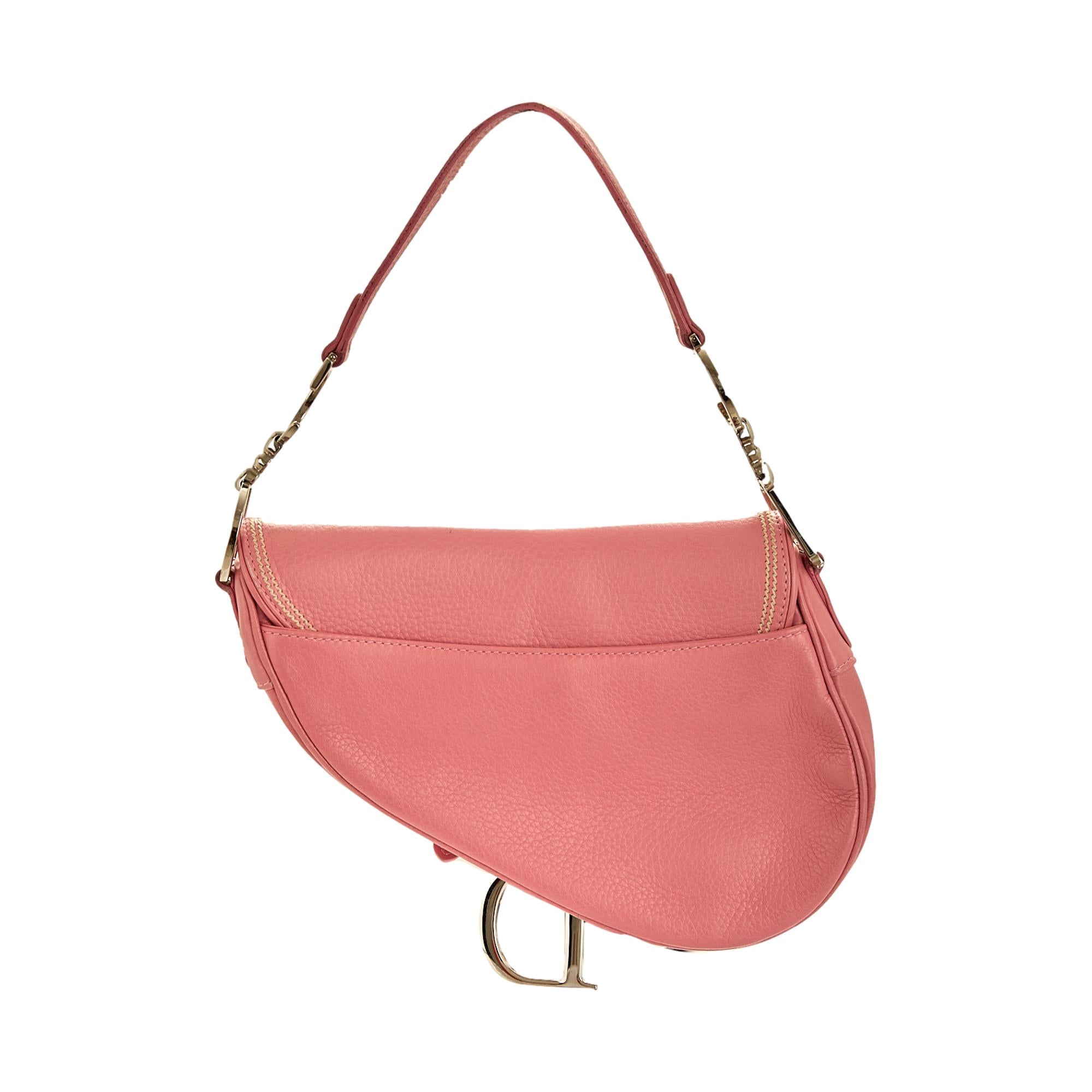 Dior Pink Leather Stitched Saddle Bag