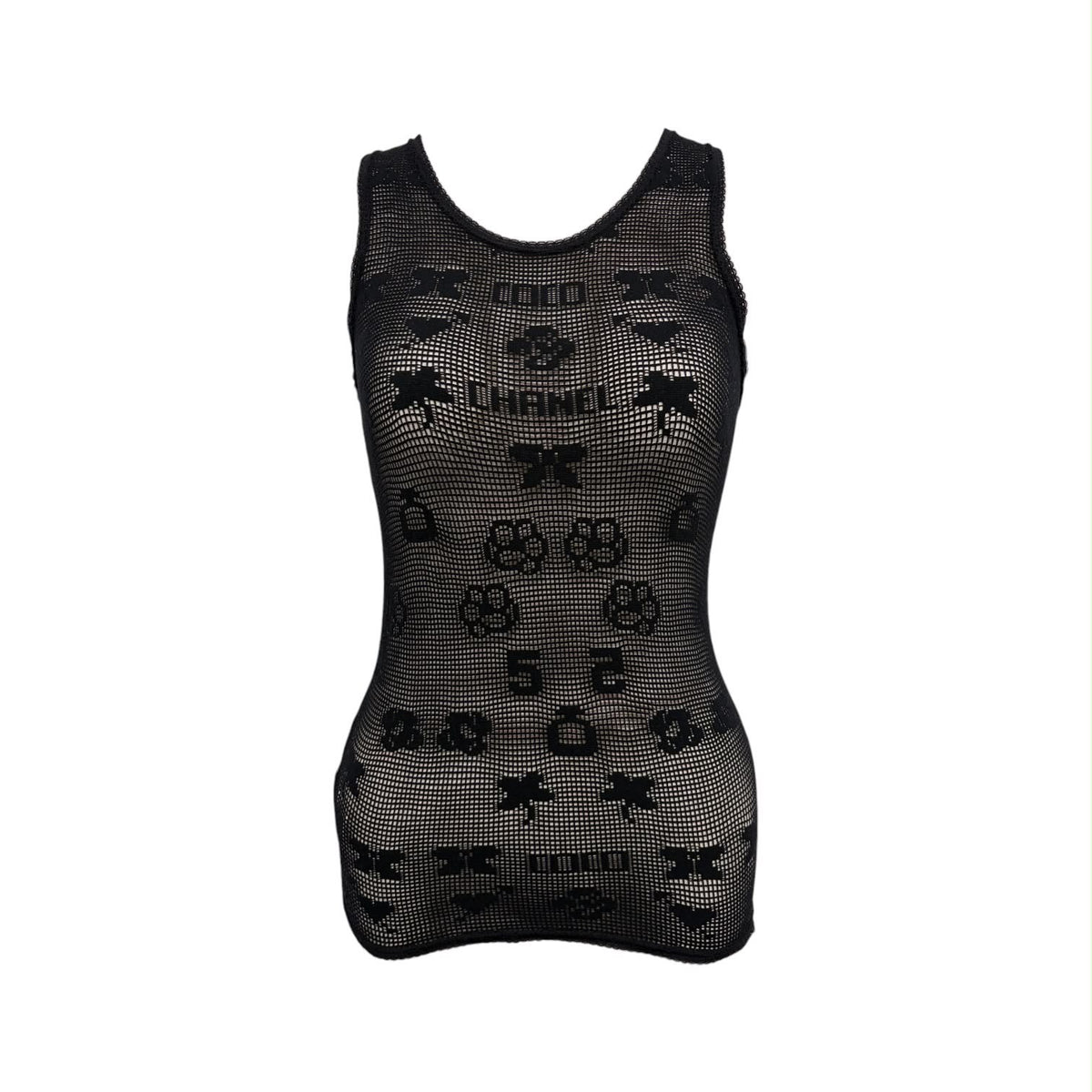 Chanel Black Lace Logo Tank