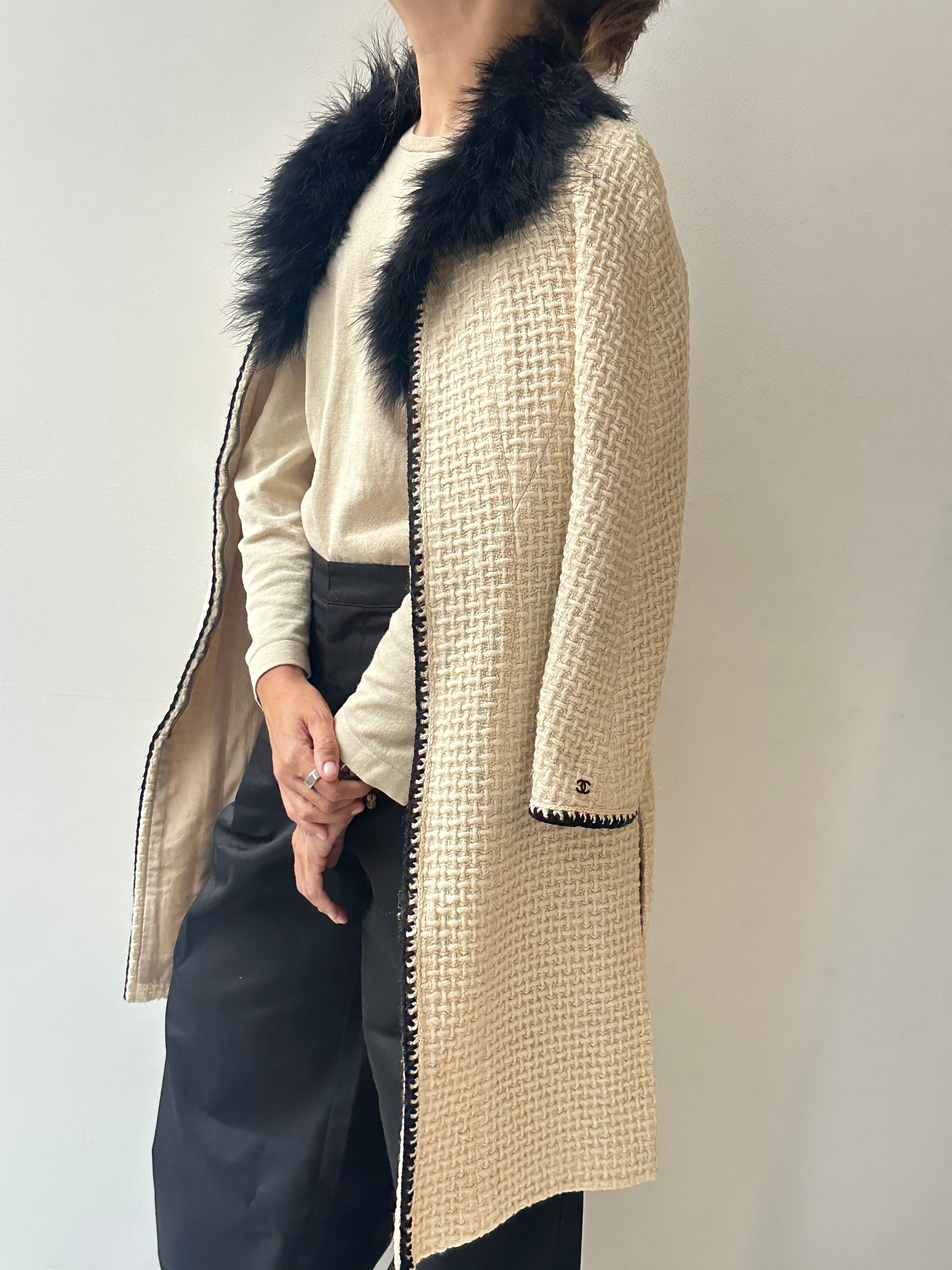 Chanel Long Wool Feather Coat