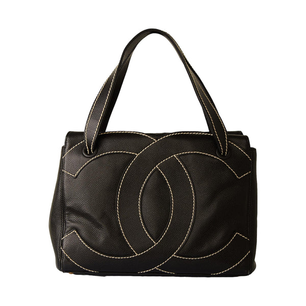 Chanel Black Caviar Embroidered Logo Bag