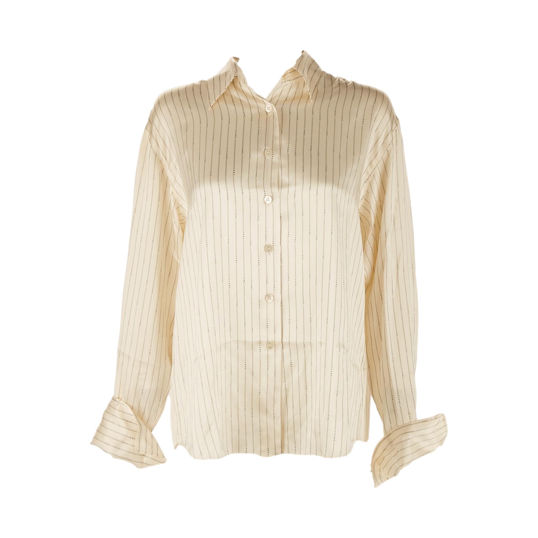 Chanel Ivory Silk Logo Button Down