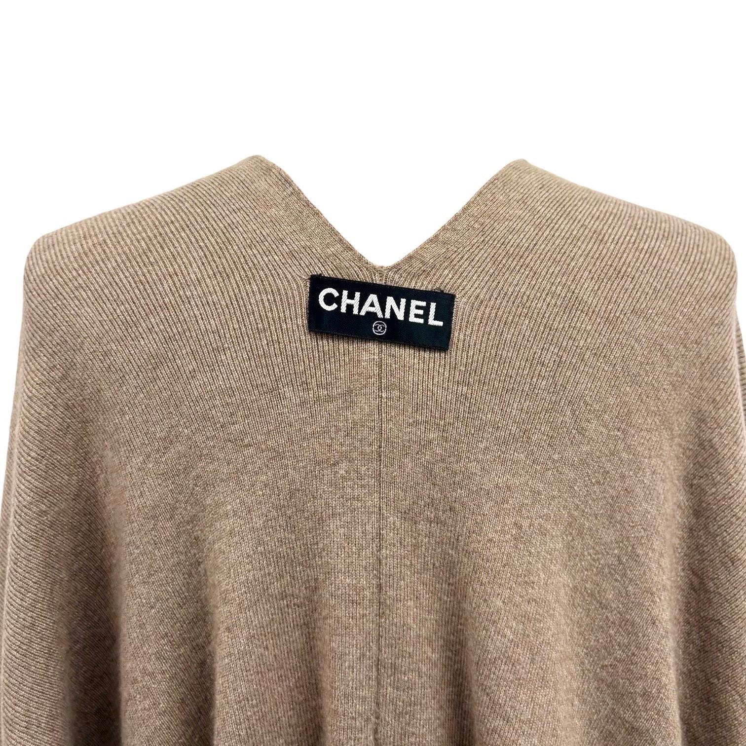 Chanel Beige Cashmere Oversized Poncho Wrap Top
