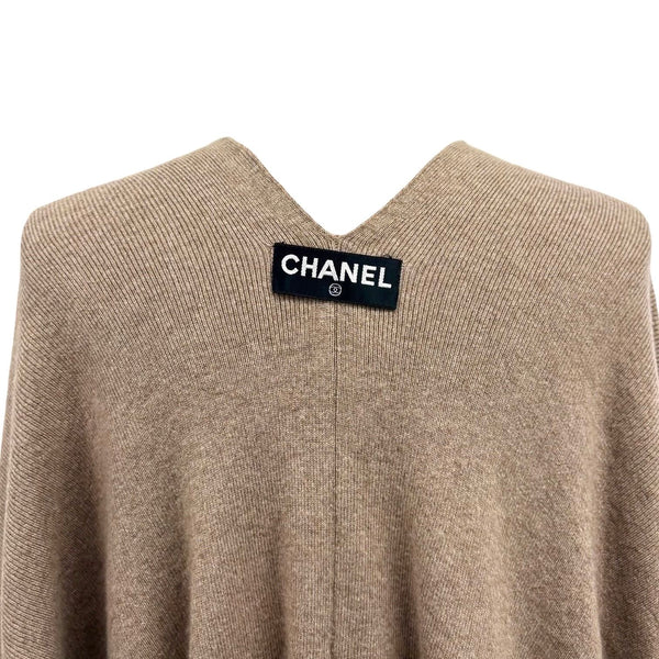 Chanel Beige Cashmere Oversized Poncho Wrap Top