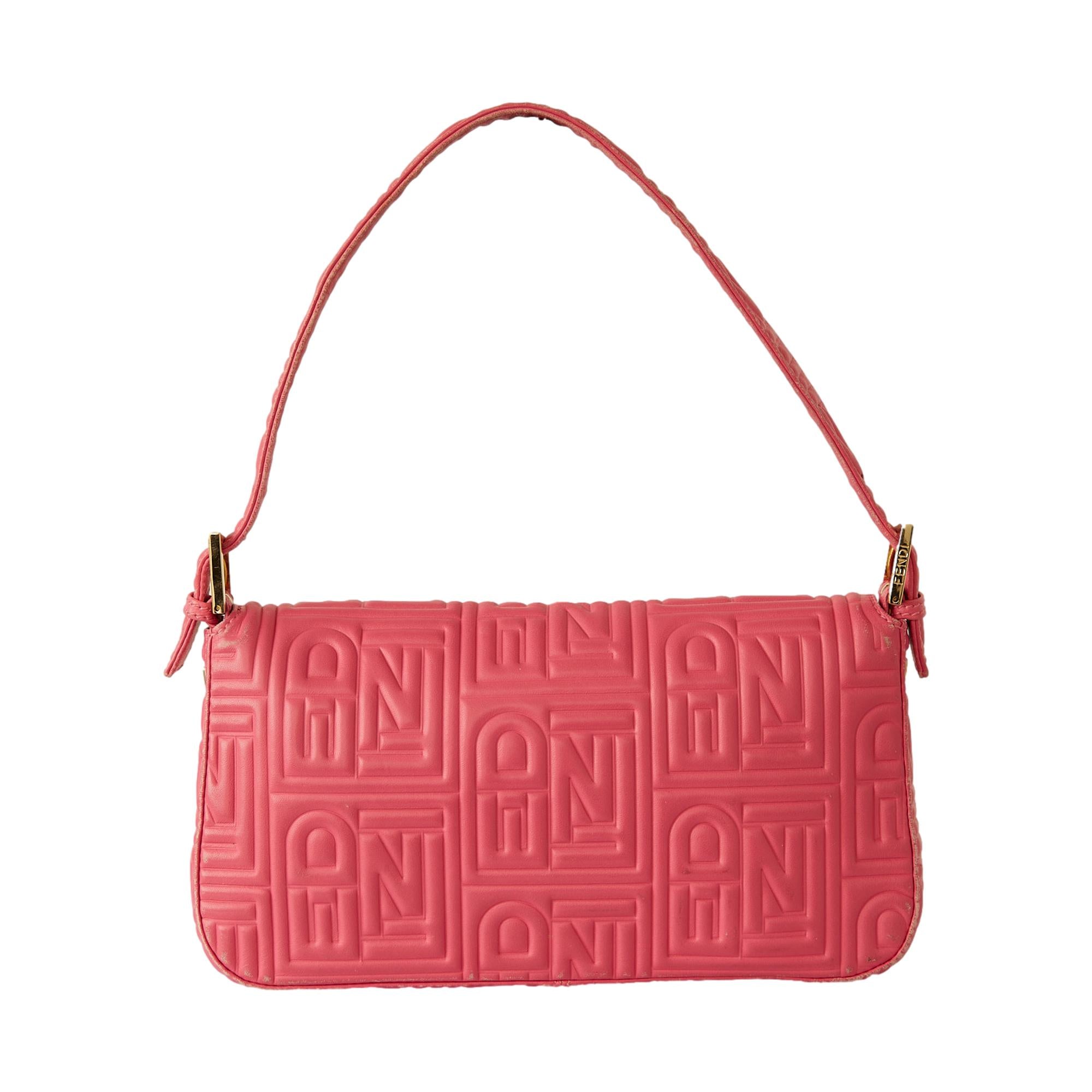 Fendi Pink Embossed Baguette Bag