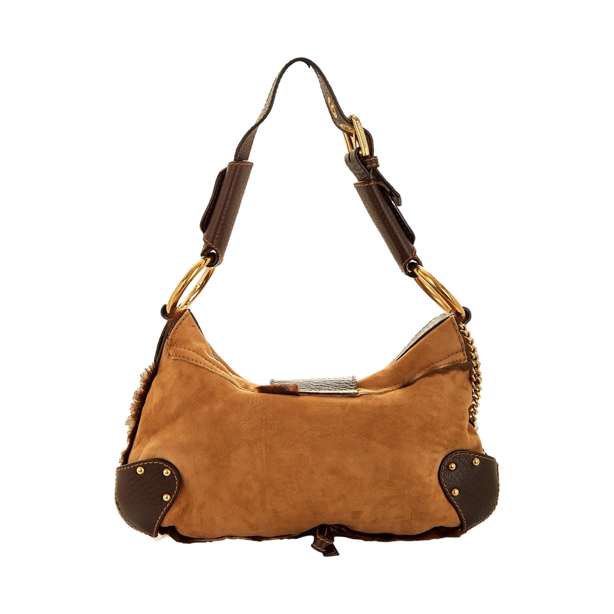 Dolce & Gabbana Brown Suede Shearling Shoulder Bag