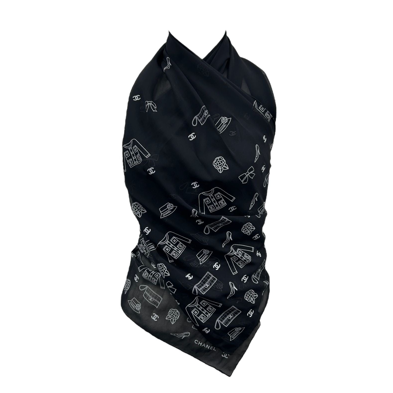 Chanel Black Icon Print Wrap Top or Skirt