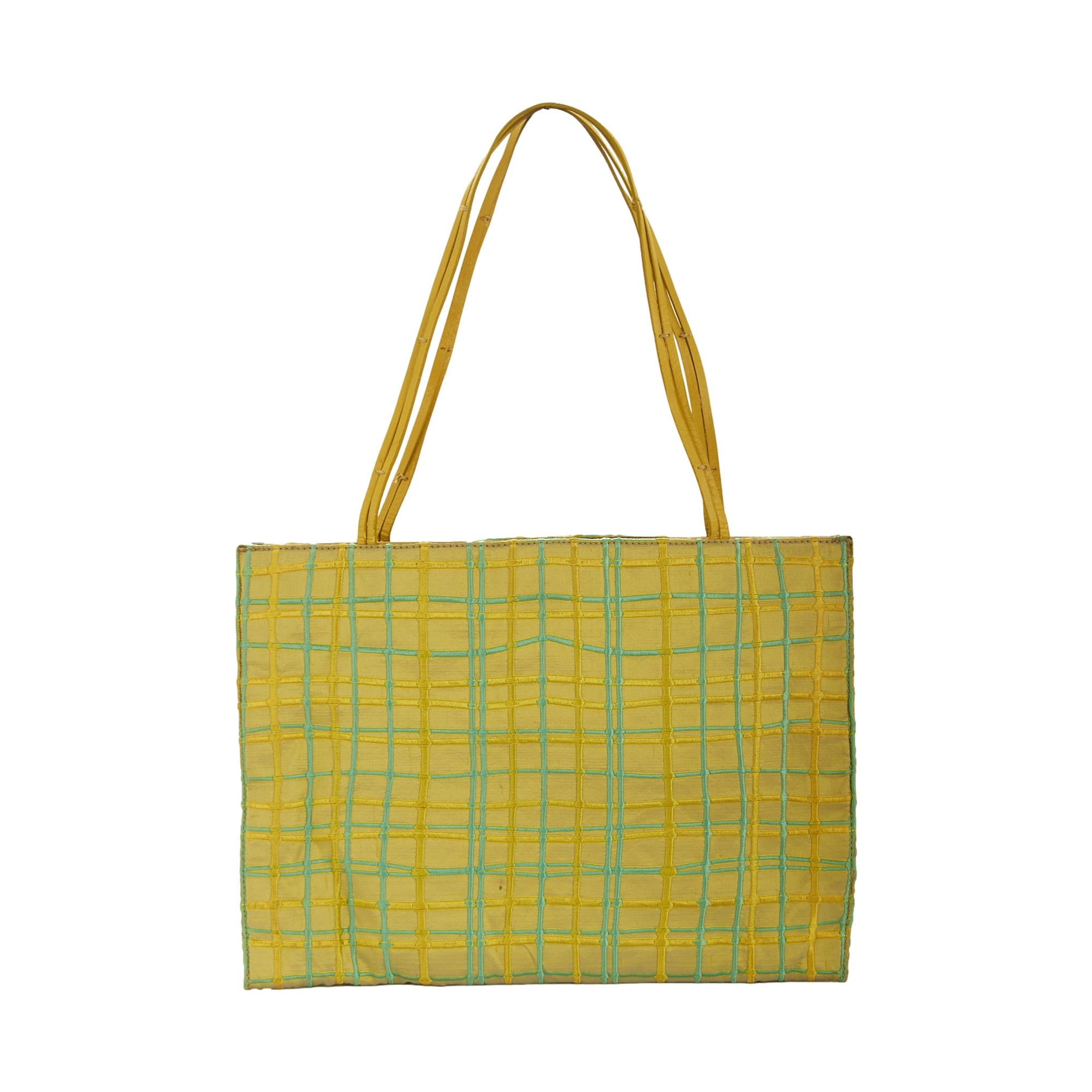 Bottega Veneta Green Plaid Silk Bag