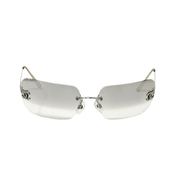 Chanel Smoke Rhinestone Logo Rimless Sunglasses