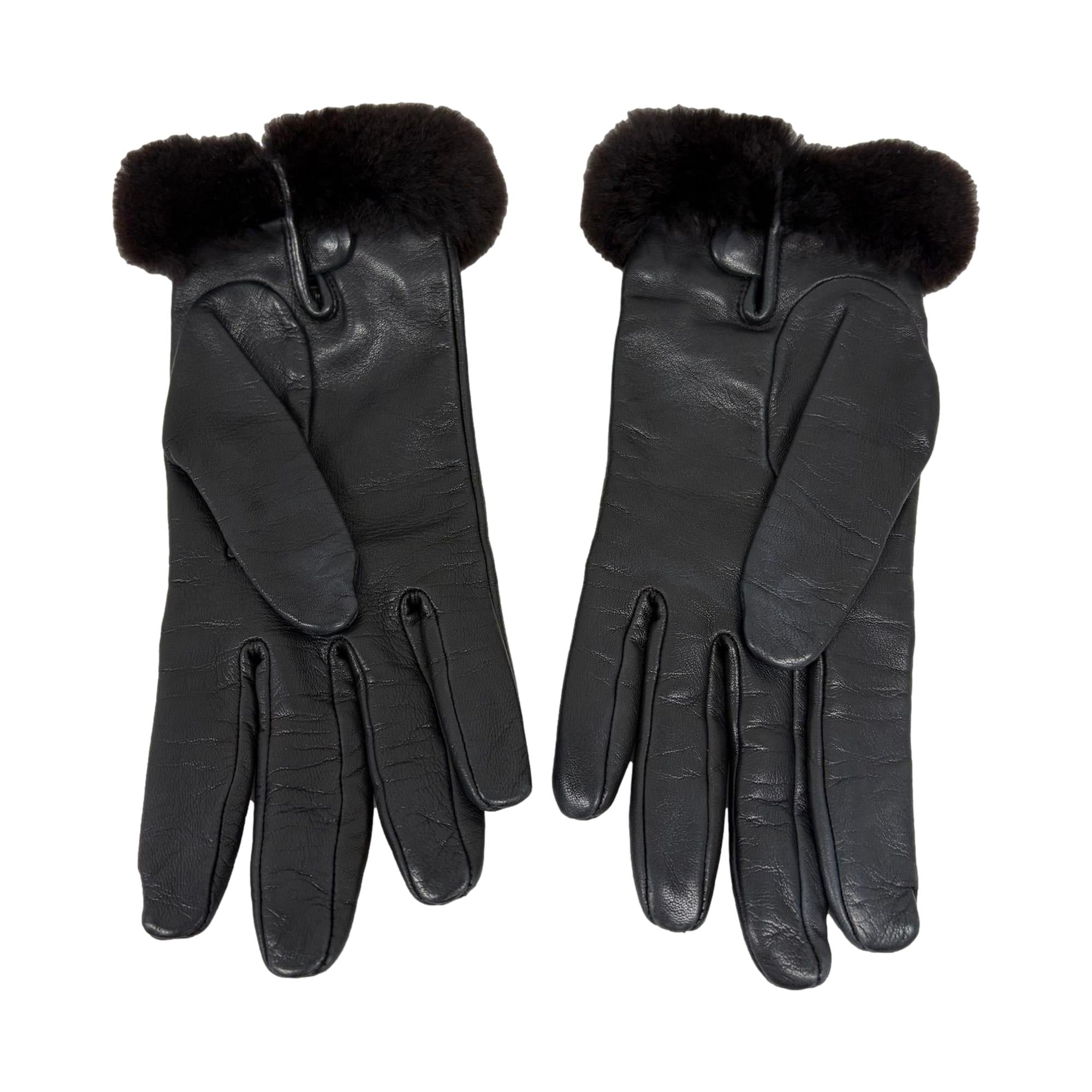 Hermes Black Kelly Mink Gloves