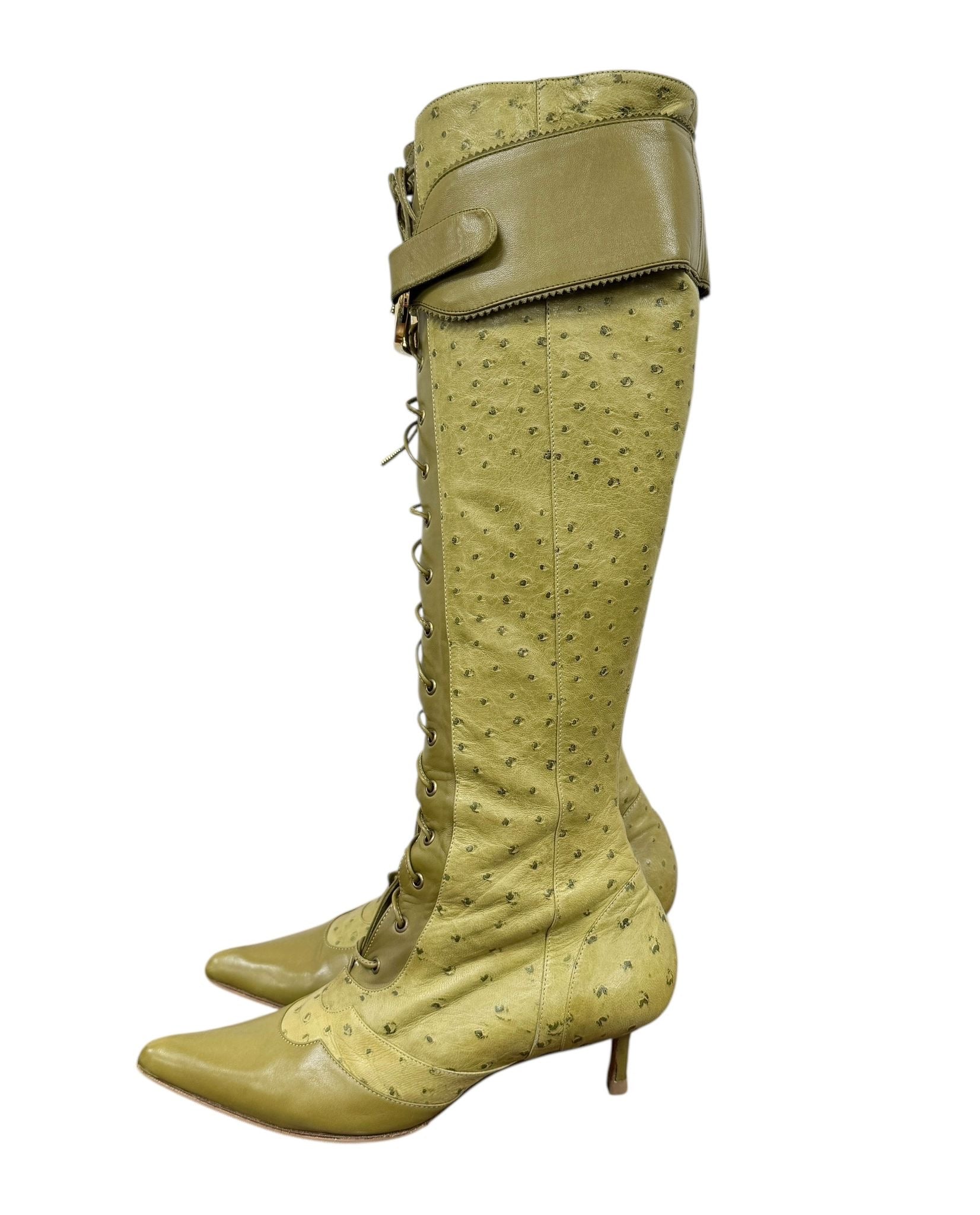 Dior Green 'CD' Logo Ostrich Boots – Treasures of NYC