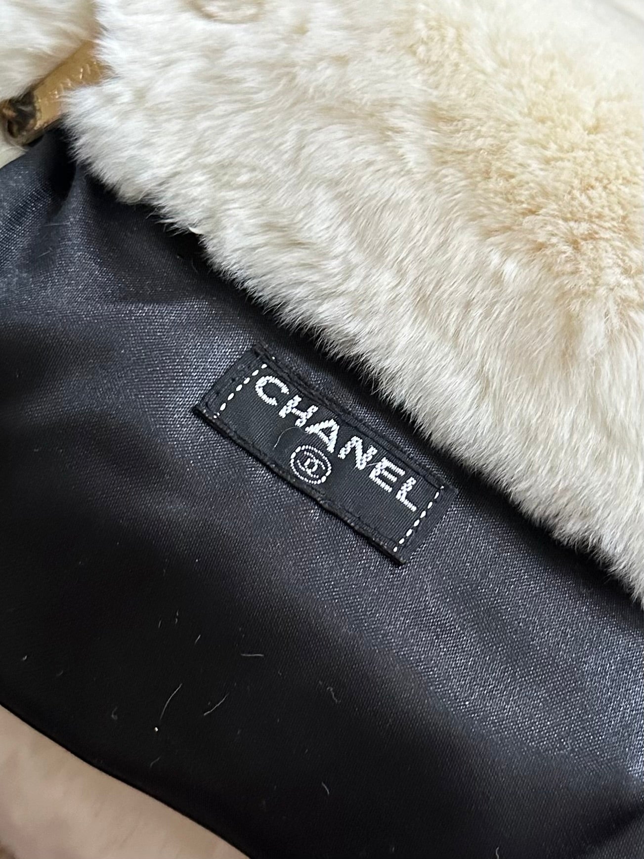 Chanel White Rabbit Fur Muff Bag