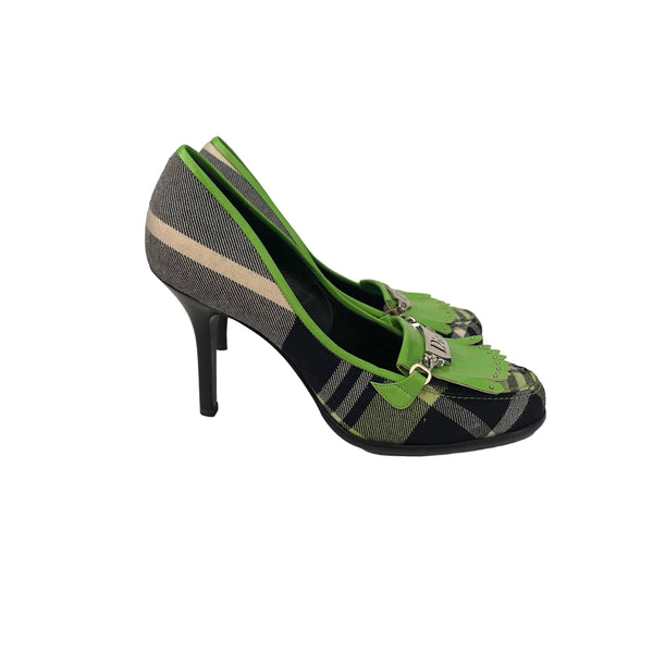 Dior Green Plaid Logo Heels