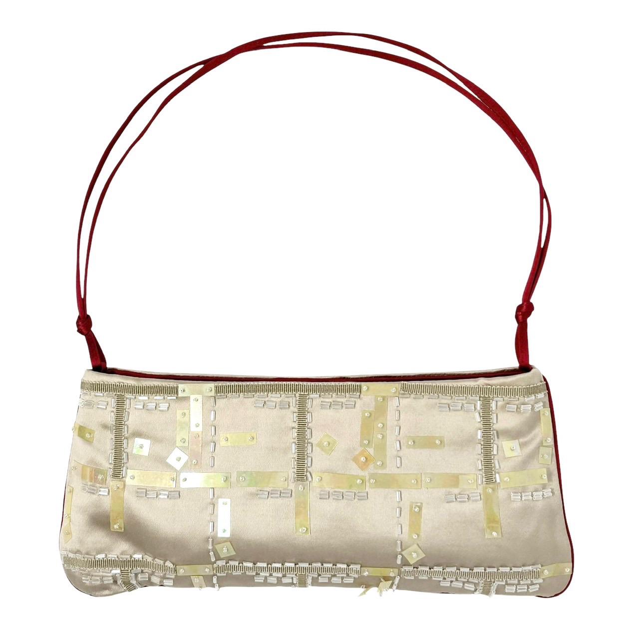 Prada Ivory Satin Beaded Shoulder Bag