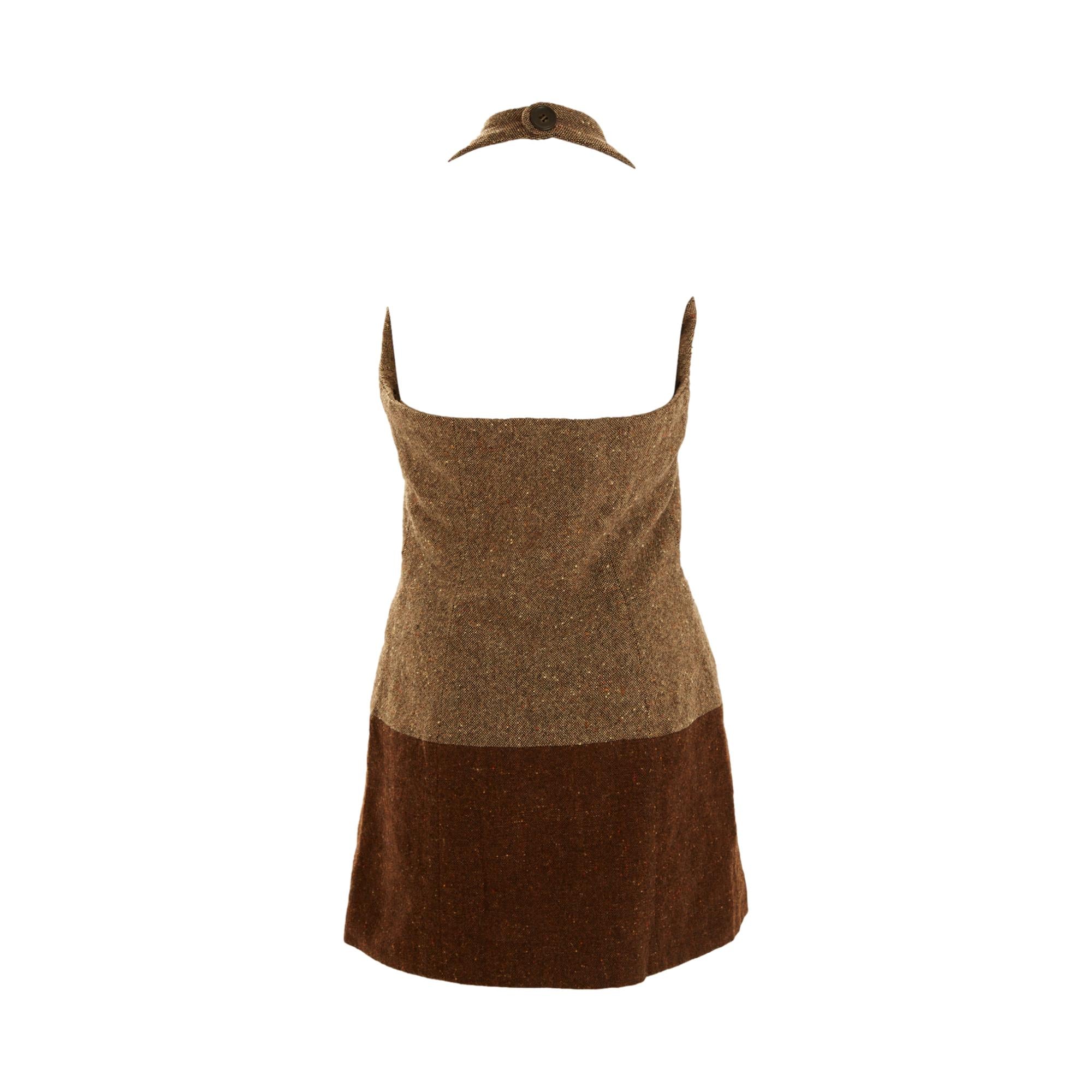 Dolce & Gabbana Brown Tweed Halter Dress