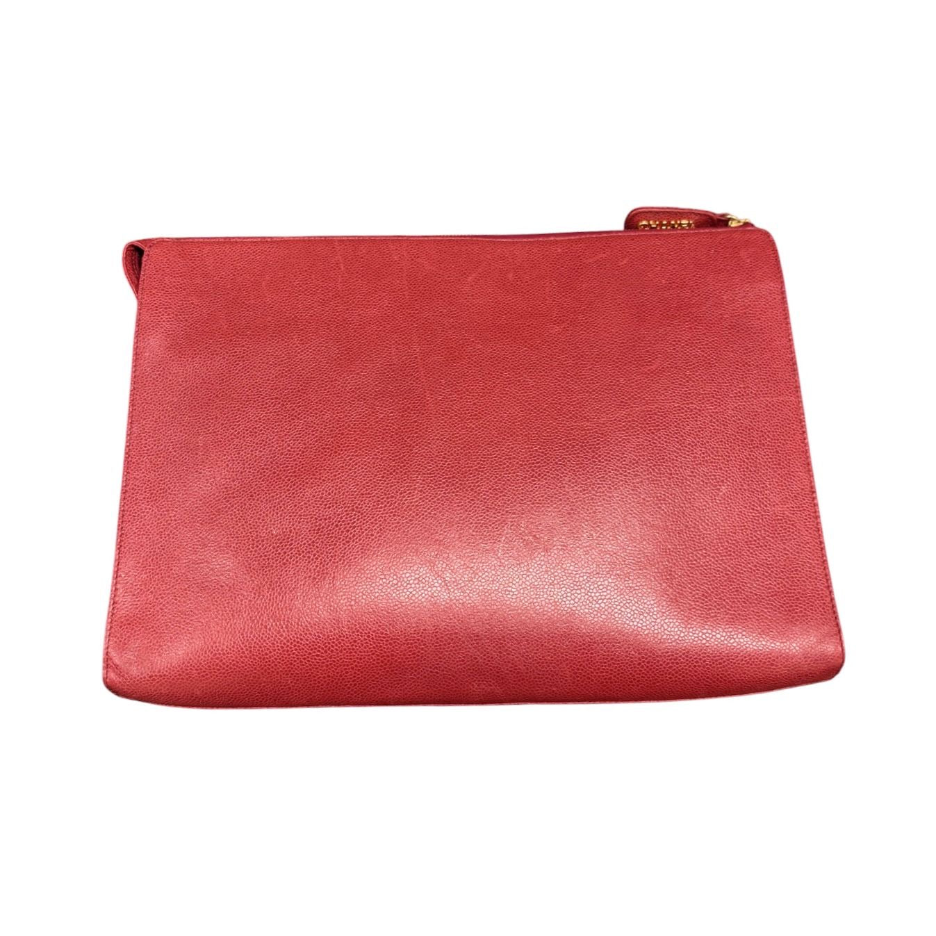 Chanel Red Caviar Oversized Clutch