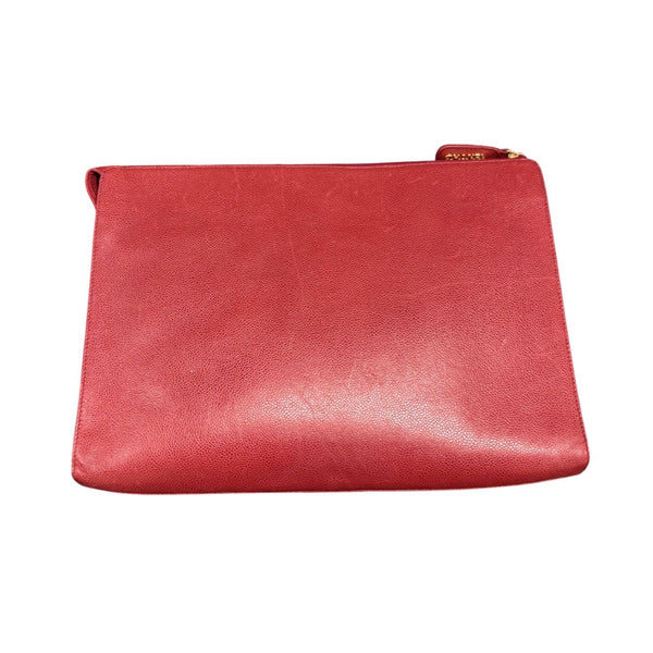 Chanel Red Caviar Oversized Clutch