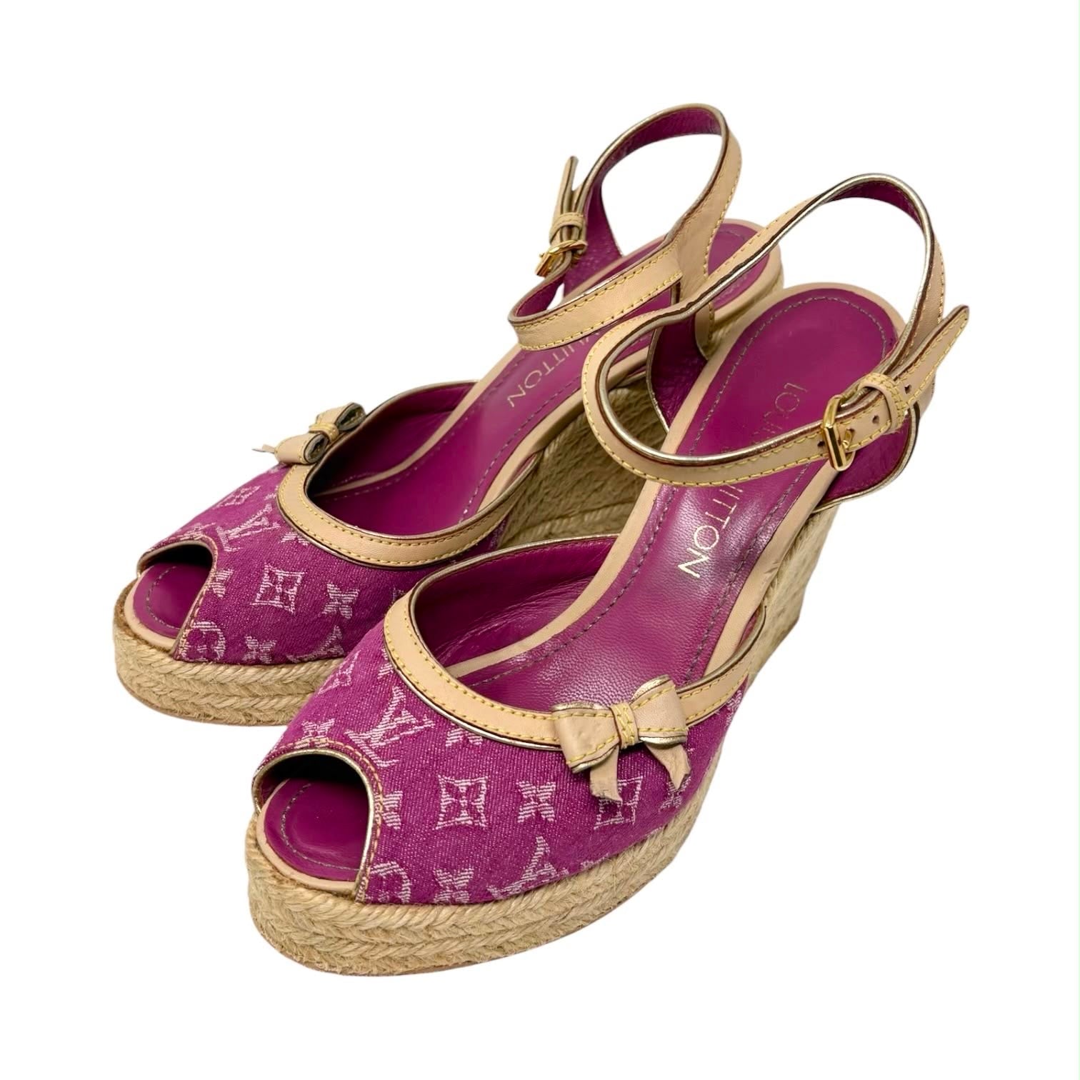 Louis Vuitton Pink Monogram Denim Wedges