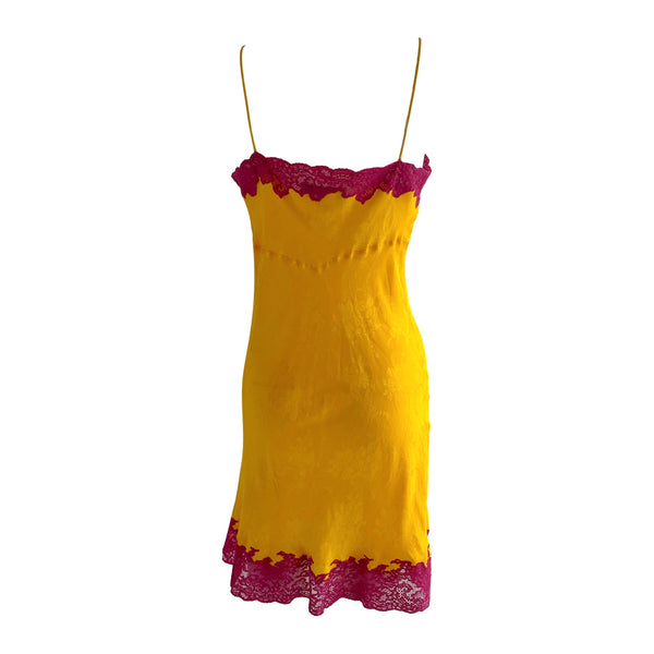 Dior Yellow Lace Slip Dress