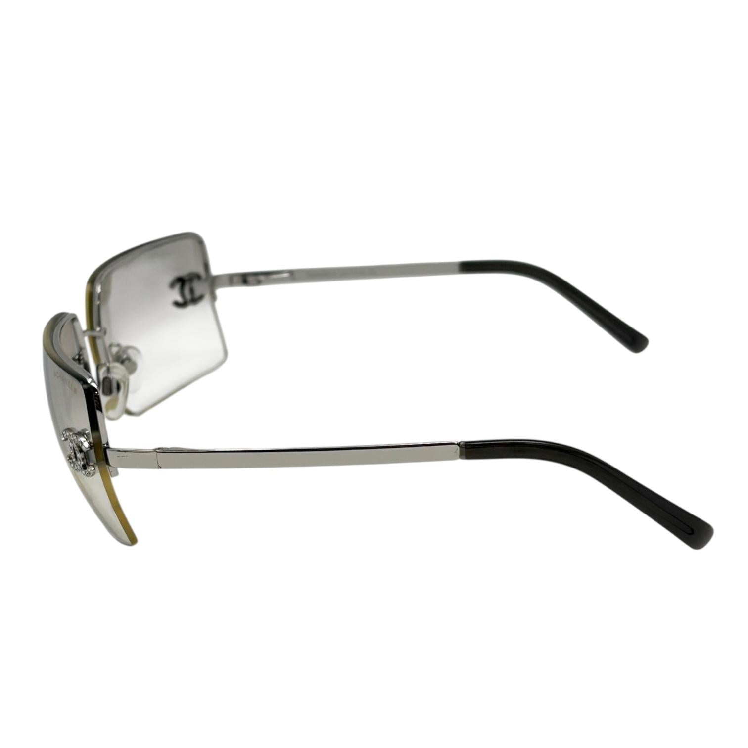 Chanel Silver Rhinestone Rimless Sunglasses