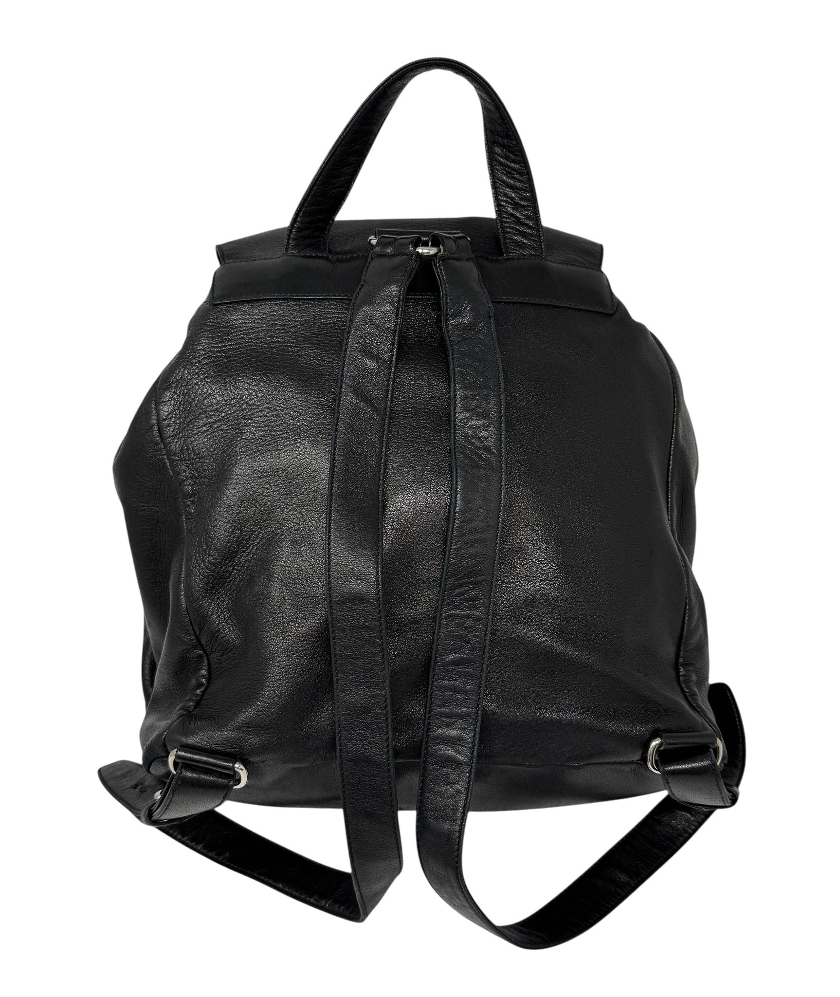 Prada Black Leather Logo Backpack