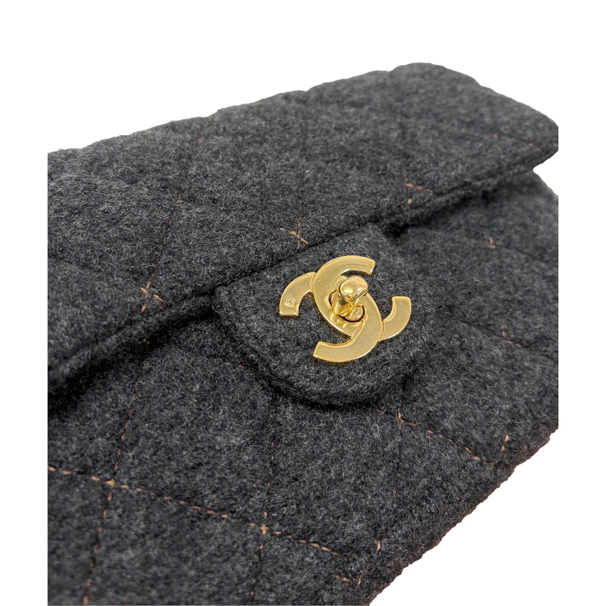 Chanel Grey Medium Wool Flap Bag