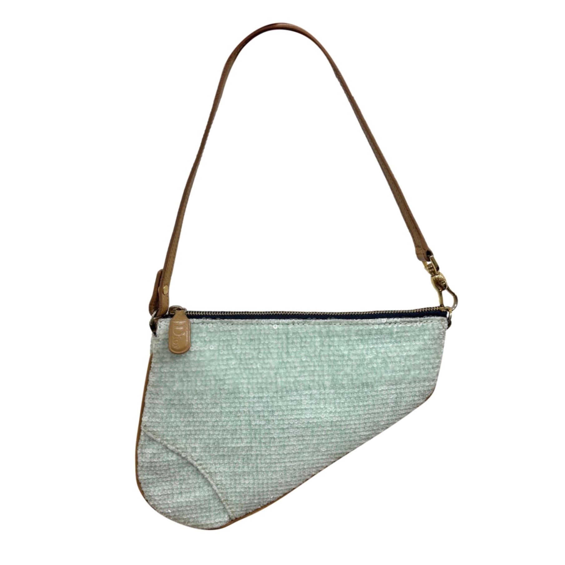 Dior Baby Blue Sequin Logo Mini Saddle Bag