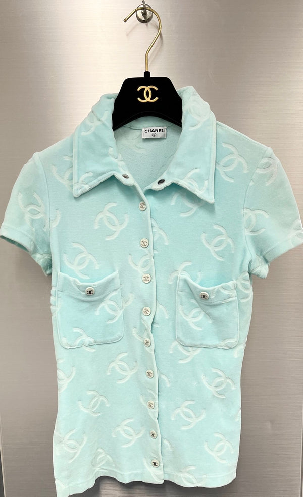 Chanel Turquoise Velour Button Down