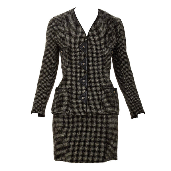 Chanel Grey Tweed + Leather Skirt Set