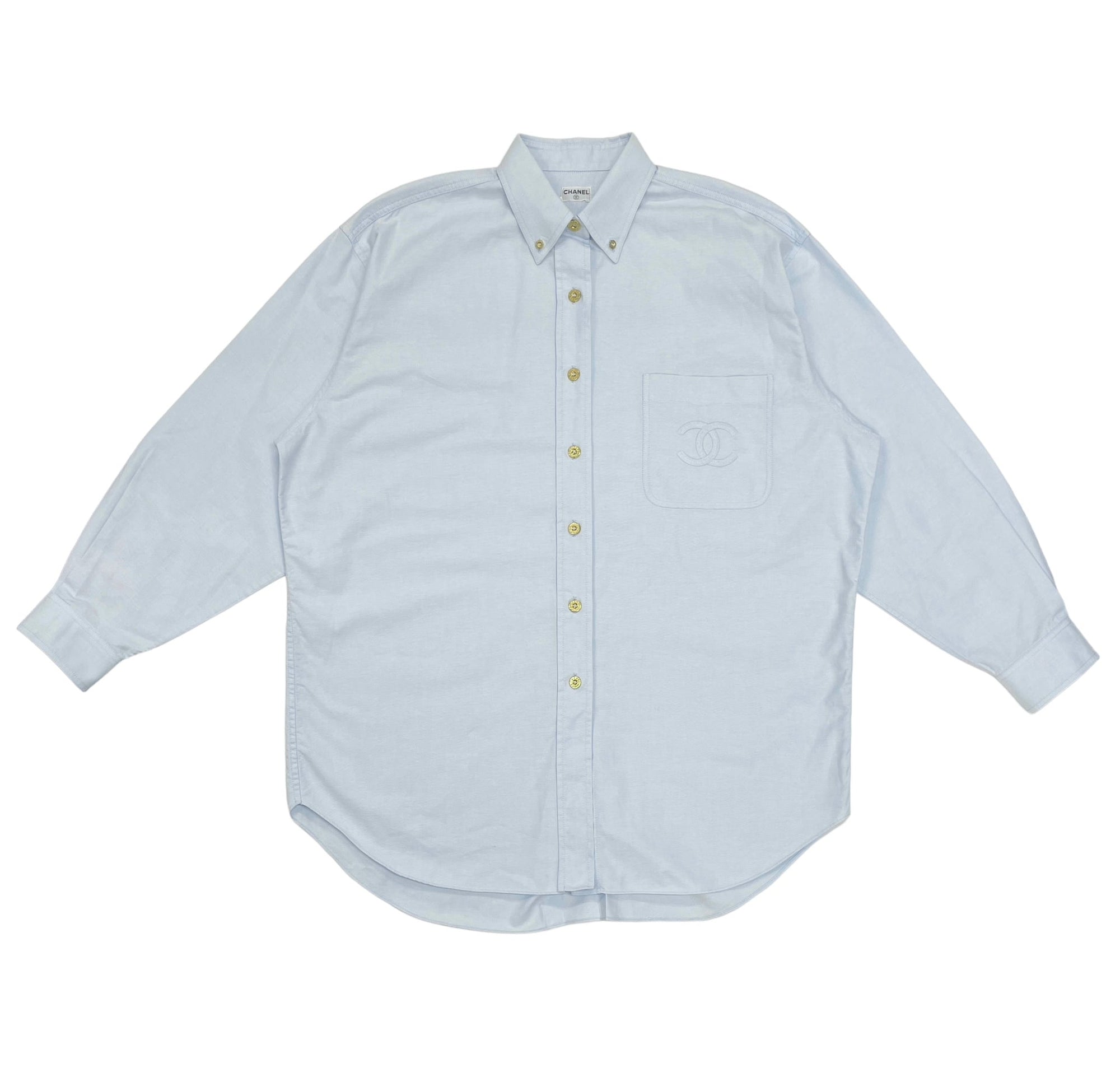 Chanel Oversized Light Blue Button Down Top