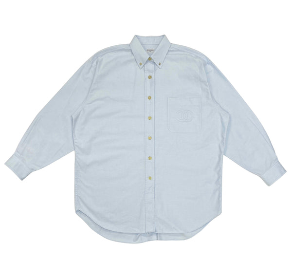 Chanel Oversized Light Blue Button Down Top