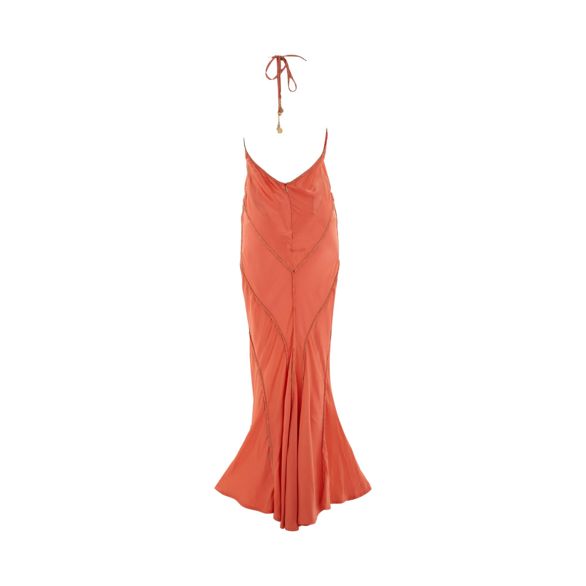 Roberto Cavalli Coral Silk Halter Gown