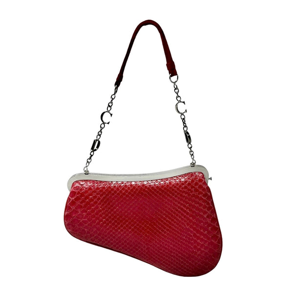 Dior Mini Red Snakeskin Saddle Bag