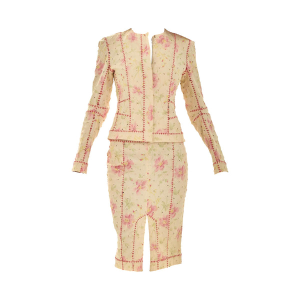 Dior Ivory + Pink Textured Floral Skirt Set