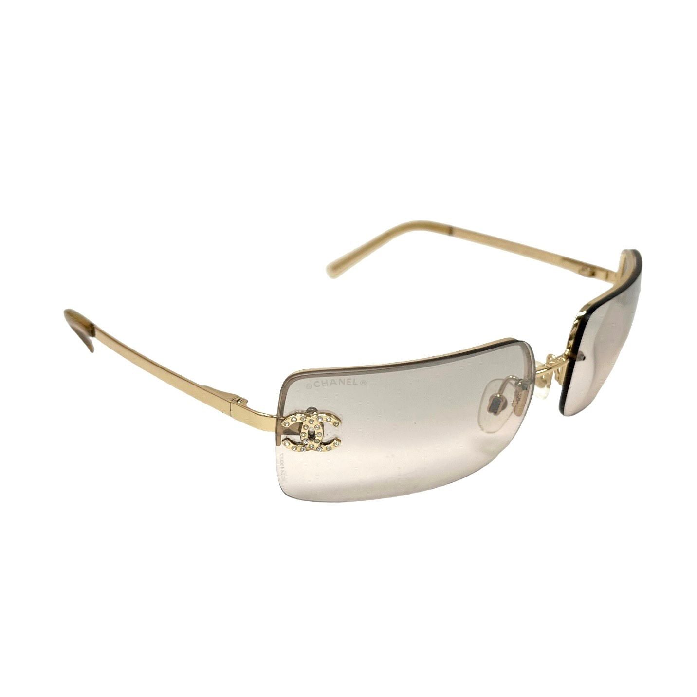 RESERVED 💕Chanel Gold Rhinestone CC Rimless 4092 b Sunglasses. Made in  Italy.