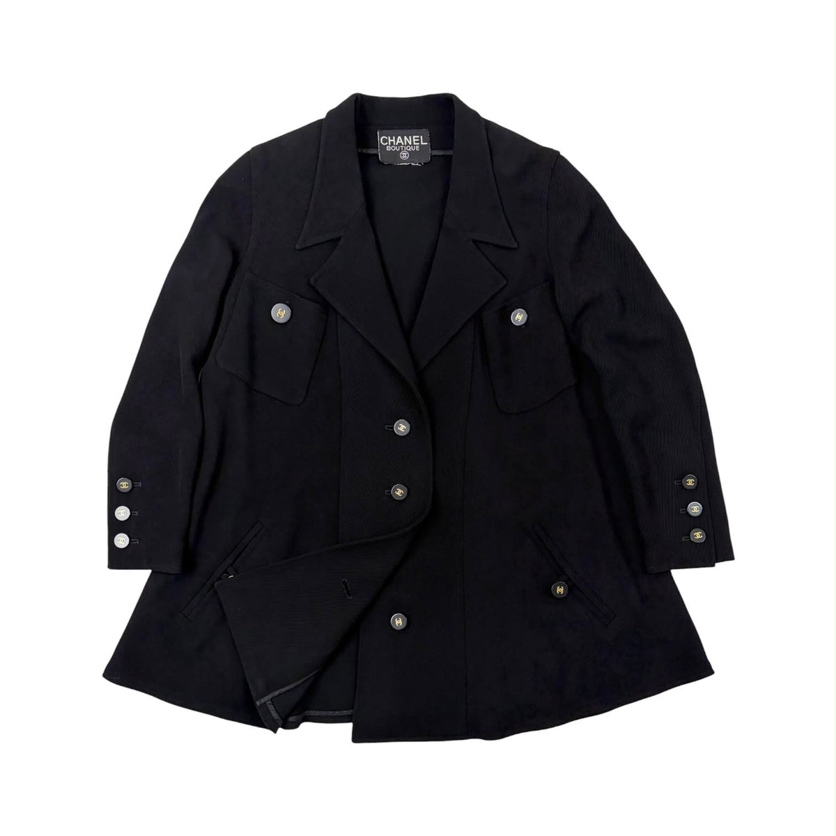Chanel Black Wool Logo Button Jacket