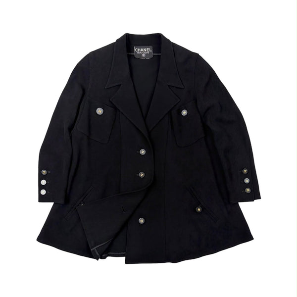 Chanel Black Wool Logo Button Jacket