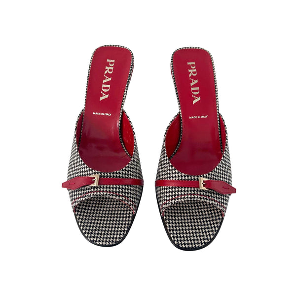 PRADA チェック柄 リボン　ハイヒール　37 Prada Red Gingham Heels – Treasures of NYC