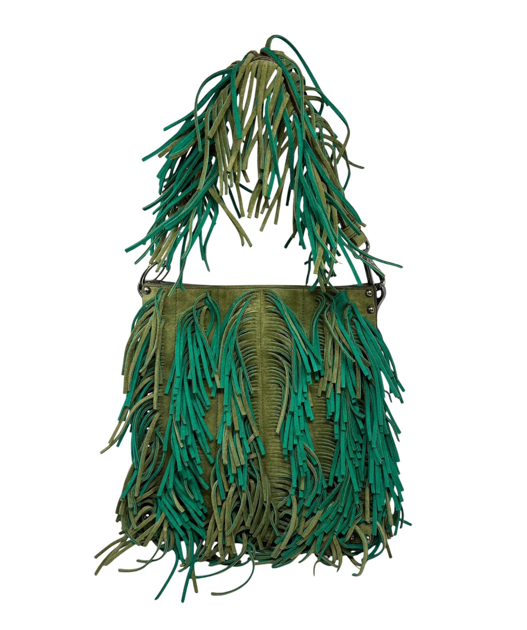 Prada Green Fringe Leather Shoulder Bag