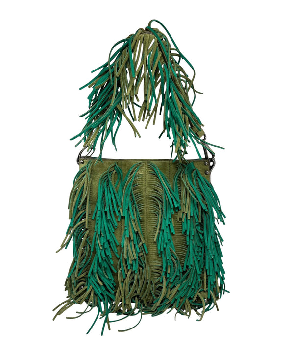 Prada Green Fringe Leather Shoulder Bag
