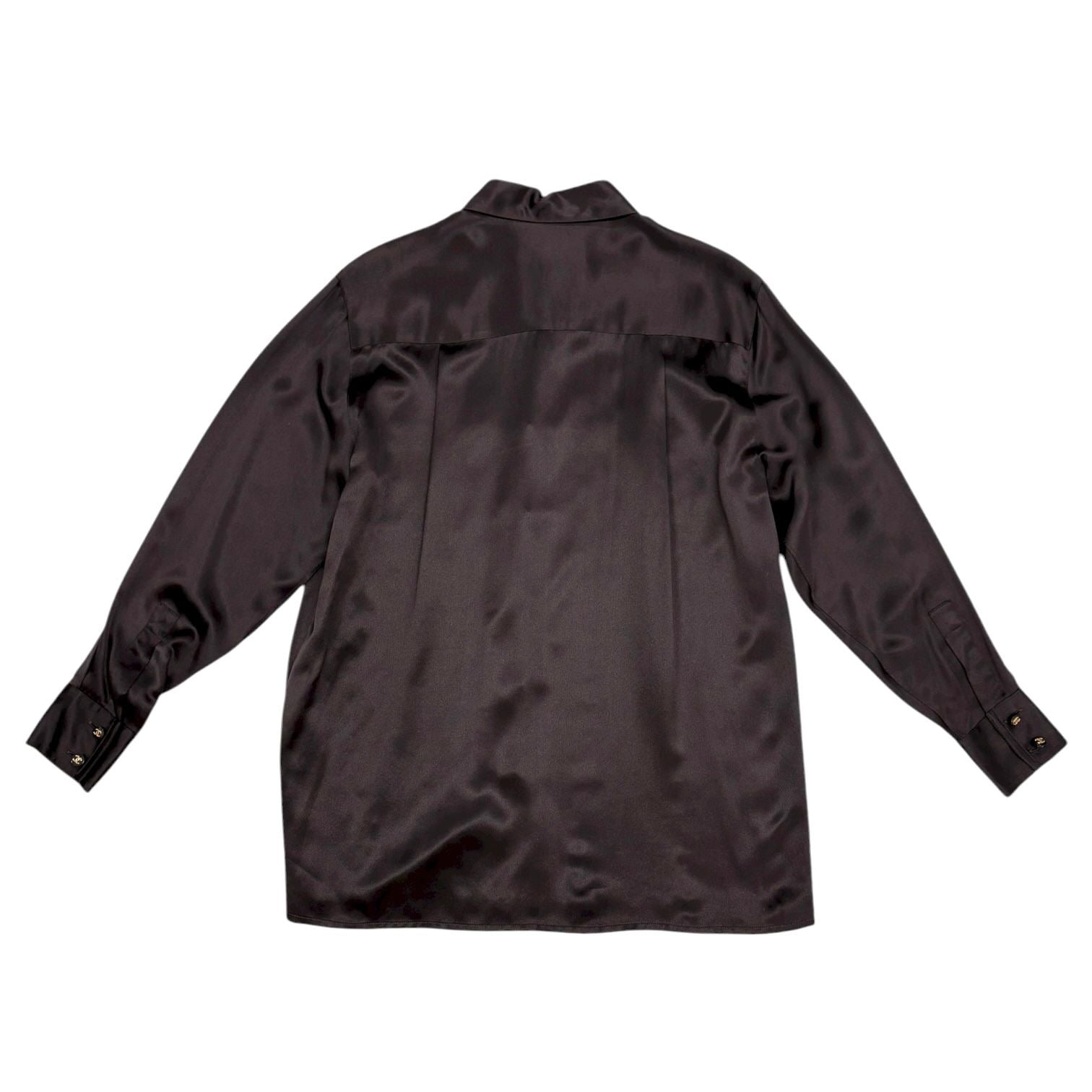 Chanel Brown Silk Logo Button Down