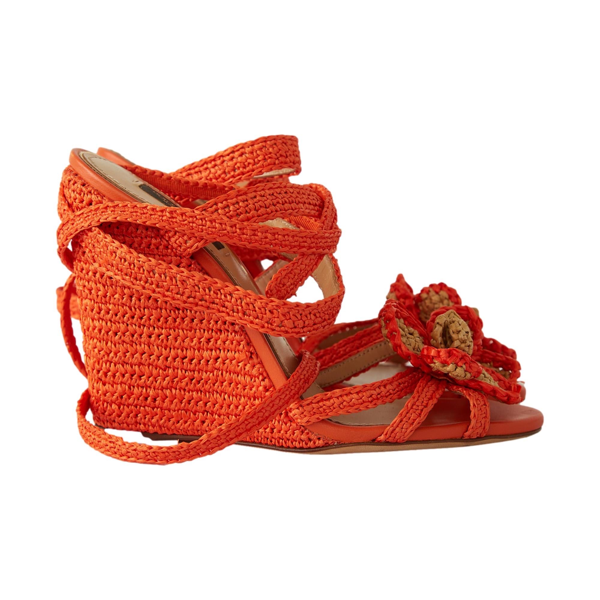 Dolce & Gabbana Orange Rafia Wedges – Treasures of NYC