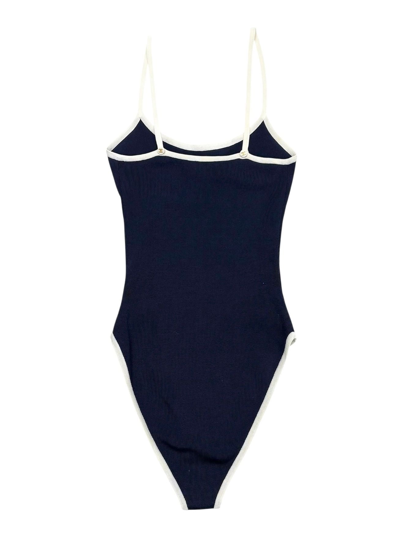Chanel Navy Logo Button Bodysuit
