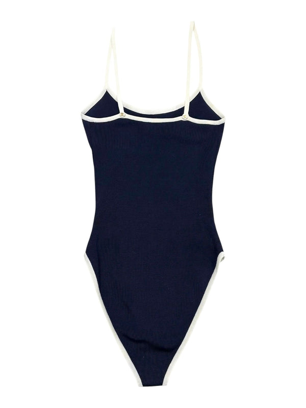 Chanel Navy Logo Button Bodysuit