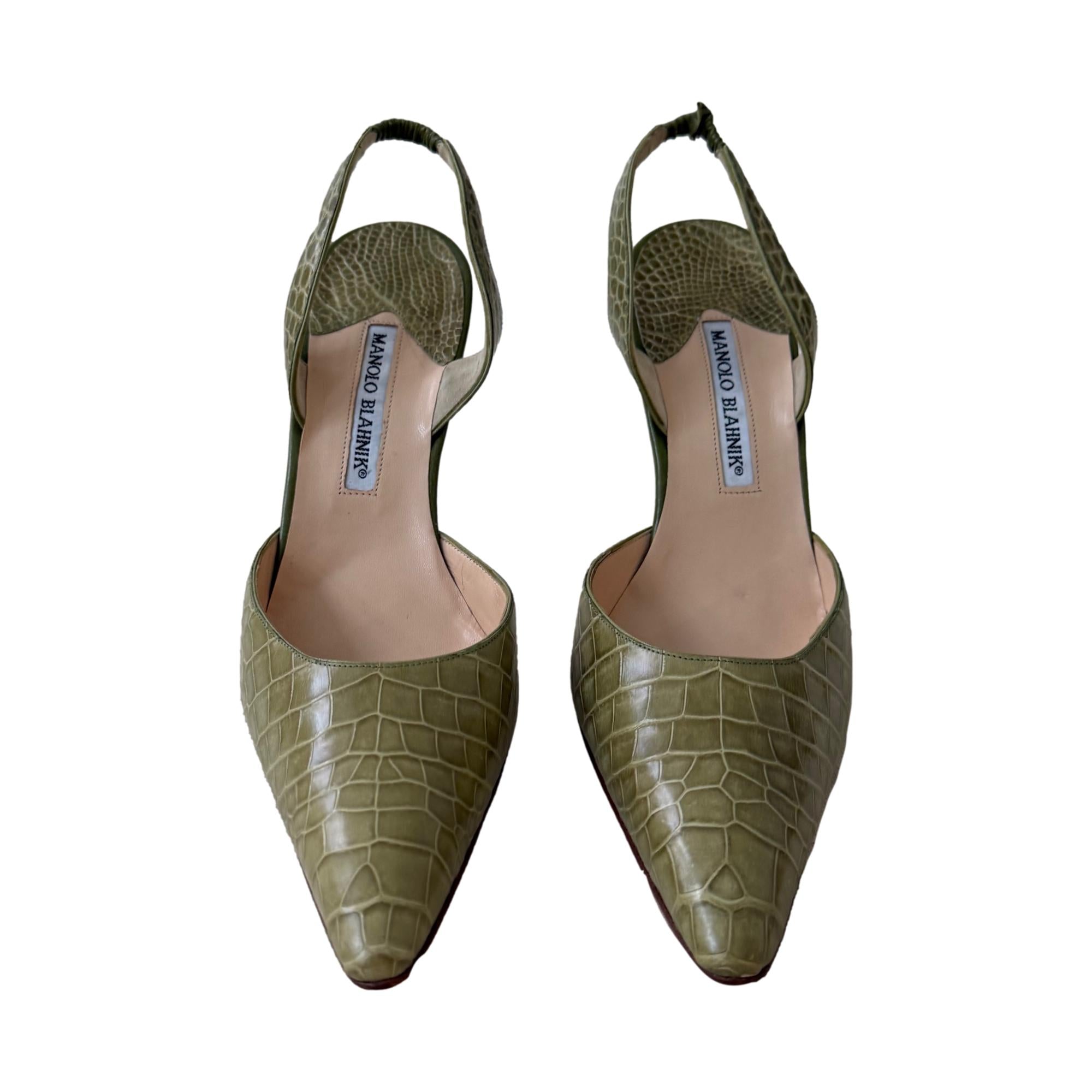 Manolo Blahnik Green Slingback Heels