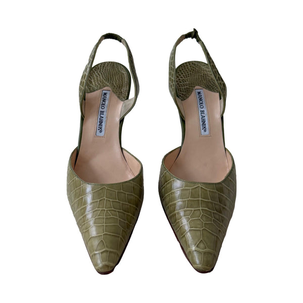Manolo Blahnik Green Slingback Heels